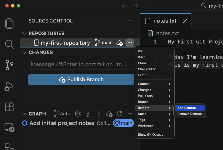 adding a remote in VSCode