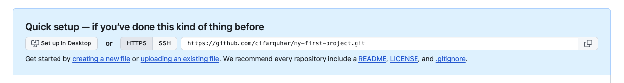 github url for a newly created repo